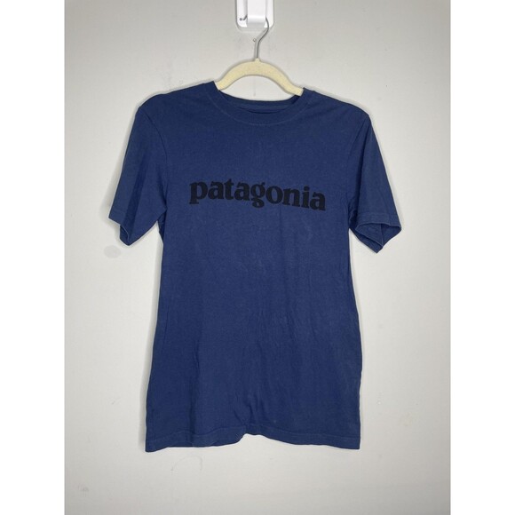 Patagonia Shirt Mens Extra Small Blue Short Sleeve Logo Graphic Tee Top Casual - Picture 1 of 6